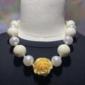 Off White/White Childs Necklace with yellow flower